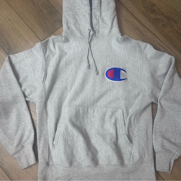 Champion Reverse Weave Men’s Medium Gray Hoodie Big C Logo Kangaroo Pockets - Picture 2 of 9